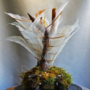 Exhale handmade floral lamp with leaf skeleton and moss