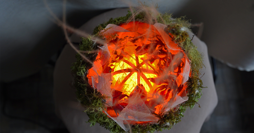 Top view of glowing floral handmade decor