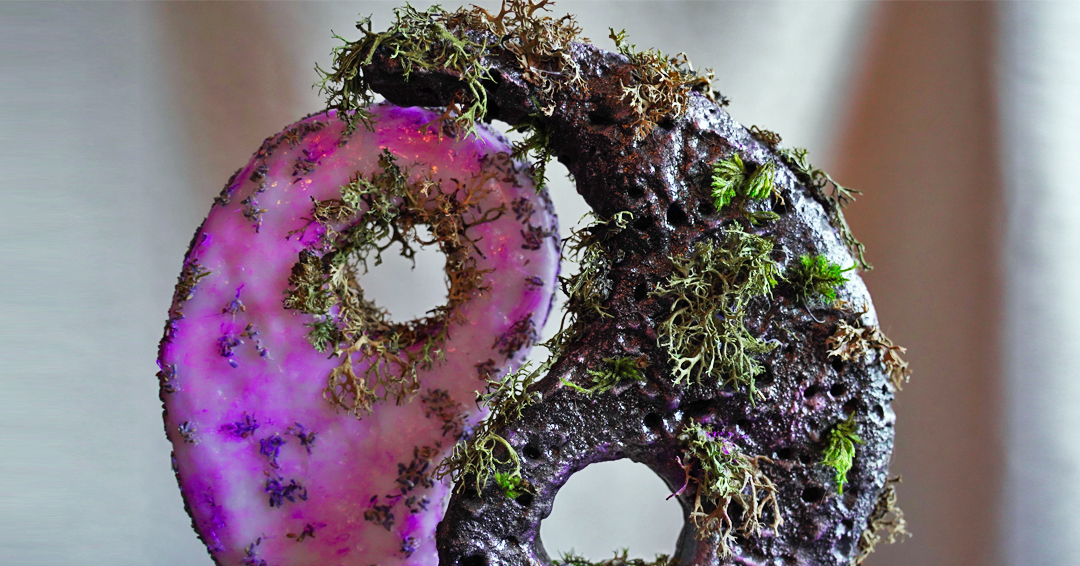 Handmade yin yang lamp with purple LED glow