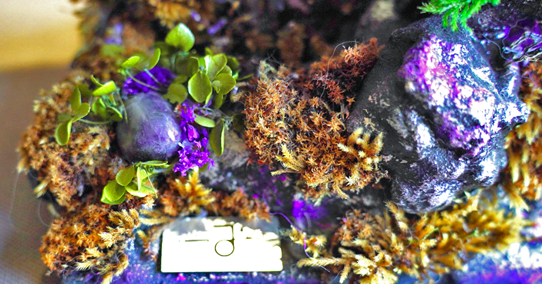 Close-up of amethyst stones in Balance decor