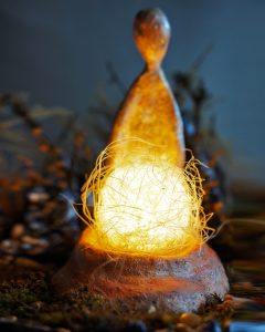 Meditation Handmade Zen Floral Lamp Papier-Mache Figure