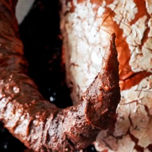 Close up glowing surface of Aries sculptural lamp cracked texture light