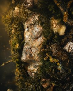 Taurus zodiac wall sculpture made with moss, stones and natural materials